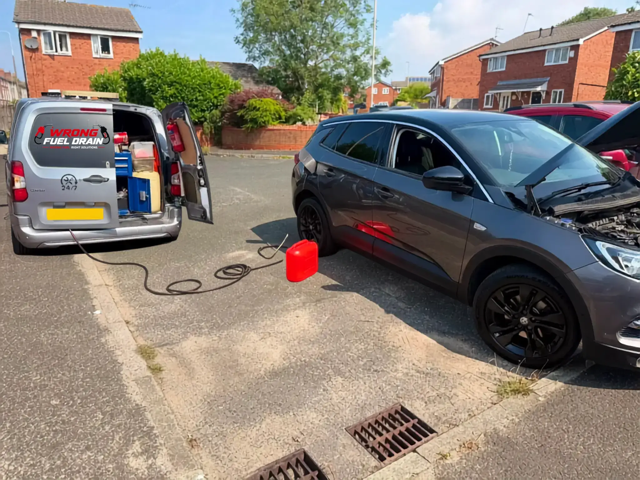 Mobile wrong fuel drain on a Vauxhall Grandland at the roadside